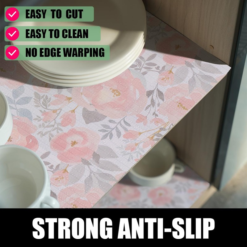 Amiitay Peony Shelf and Drawer Liner for Kitchen,Non-Adhesive and Strong