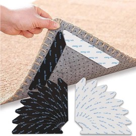16 Pcs Rug Tape, Reusable Rug Gripper, Double-Sided Washable and Removable Carpet Tape for Hardwood and Tile Floors, 8 Each in Black and White (180mm*30mm*2mm)