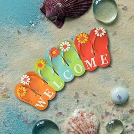 Flip Flops Welcome Sign 16" Summer Pool Beach Decor Slippers Shaped Cutouts Hanging Decorations for Bathroom Bar Yard Garden Home Wall Door