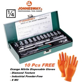 Jonnesway S04H2118S 18 Pcs Professional Hand Socket Set 1/4" Drive 4-13mm
