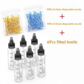 No-Clean Airbrush Accessories Kit - 6-Piece Paint Bottles & 100 Disposable Nozzles (0.3/0.5mm 50 Each) | Compatible with J15 No-Clean Airbrush Kit with Disposable Nozzle
