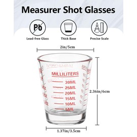 Shot Glasses Measuring Cup Set 2PACK Espresso Shot Glasses Liquid Heavy Glass 26-Incremental Measurement 1 OZ, 2 TBS, 6 TSP, 30 ML Kitchen Tools (RED&Black)