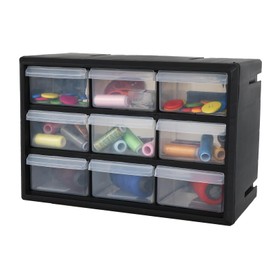 Callyne 9-Drawer Plastic Hardware Storage Drawer, Screw Hardware Storage Organizer, Small Plastic Drawer Storage Cabinet for Garage, Black