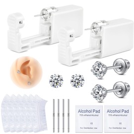 DJCIW 2 Pcs Ear Piercing Kit, Disposable Ear Piercing Gun with Cubic Zirconia Stud, at Home Self Ear Piercer Kit -5MM Earrings Stud