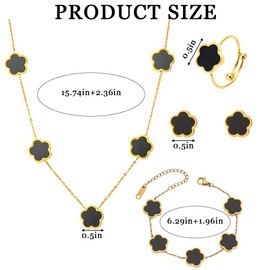 XFSRG Four-Leaf Lucky Clover Jewellery Set 18k Alloy Flower Jewellery with Earrings Necklace Bracelet Ring Pendant Party Jewellery Set for Women and Girls Mother's Day, Valentine's Day, Titanium steel