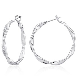 BMMYE Sterling Silver Hoops Earrings for Women 30mm