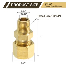 sourcing map 2Pcs Brass Pipe Fitting, 5/16" OD x 1/8" NPT Male Brass Compression Tube Fitting, Union Connector, Straight Coupling Adapter Fit 5/16" Pipe
