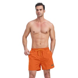 Ougelebo Men's Swimming Trunks with Zip Pocket, Quick-Drying, orange