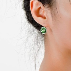 AOBOCO Sterling Silver Leverback Earrings Embellished with Crystals from Austria, Hypoallergenic Cushion Cut Square Crystal Earrings, Fine Anniversary Birthday Jewelry Gifts for Women (Green)
