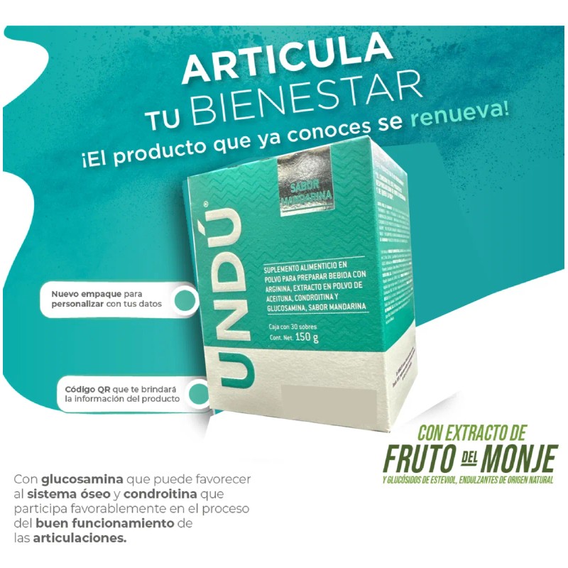 Undu: Soporte Articular Avanzado con Glucosamina y L-Arginina (30 Sobres)