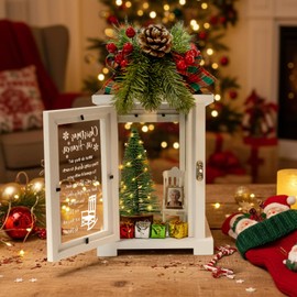 HN HAIINAA Christmas in Heaven Memorial Lantern with Wreath Small Photo Frame Christmas Ornaments Set Memorial Gift for Loss of Loved One Father Mother in Loving Memory Gifts