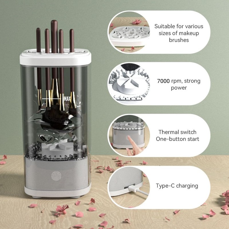 Electric Makeup Brush Cleaner and Dryer Machine, Automatic Spinning Brush