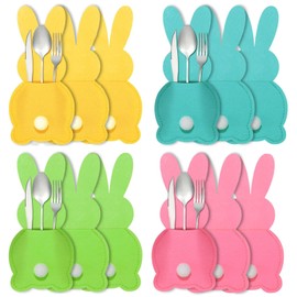 YEWCEP Pack of 12 Easter Table Decorations, Easter Nests for Filling, Cutlery Holder, Easter Bunny Felt, Easter Bunny Cutlery Bag, Cutlery Bag, Table Decoration, for Storing Party Utensils