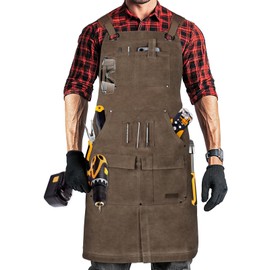 AOLEBA Woodworking Apron for Men,Tool Apron with 12 Tool Pockets,Heavy Duty Waxed Canvas Work Apron (Dark Brown)