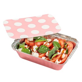 Restaurantware 16 Ounce Disposable Takeout Containers 200 Rectangle Food Containers - With Polka Dot Lids Pink Takeaway Containers Aluminum Delivery Containers Freezable