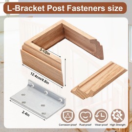 Blulu 2 Set 3-1/2" Newel Post Mounting Kit 8 Pcs L Bracket Metal Post Anchor with 8 Pcs Red Oak Wood Trim Deck Base Fasteners for Fastening Handrails Balustrades to Stairs and Floors