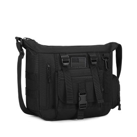 ArcEnCiel Tactical Messenger Bag Men MOLLE Sling Shoulder Pack Briefcase Gear Handbags Utility Carry Satchel with Patch (Black)