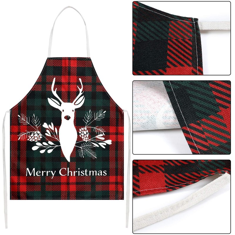 Geyoga 2 Pieces Christmas Aprons for Women Buffalo Plaid Check