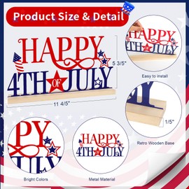 COCHIE Metal Happy 4th of July Sign, Red Blue and White Decorations for Home, Office, Shelf, Mantel, Indoor, Fouth of July Decoration, Patriotic Star Decor (Independence Day)
