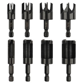 AOKLIT Plug Cutter, 8Pcs Wood Plug Cutters Drill Bit Set with 1/4 Hex Shank, Straight and Tapered Taper Cutting Tool 1/4", 5/8", 3/8", 1/2", Black