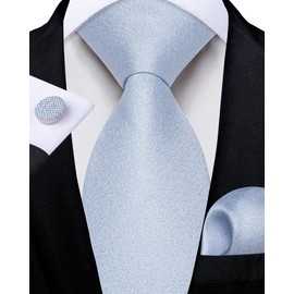 DiBanGu Men's Tie Set Solid Color Sky Blue Necktie and Pocket Square Cufflinks Formal Wedding Business