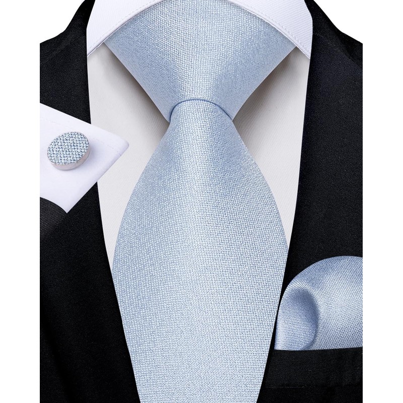 DiBanGu Men's Tie Set Solid Color Sky Blue Necktie and