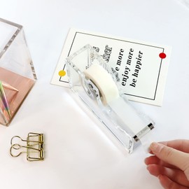 Desktop Tape Dispenser 1 Inch Core Acrylic Tape Dispensers, Non-Skid Base, Aesthetic Silver Color, Office Desk Accessories (Silver)