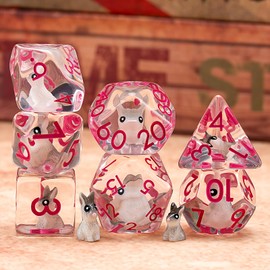 Bunny DND Animal Resin D&D Dice Set, 7pcs Polyhedral Dice (D4, D6, D8, D10, D12, D20, D%) for Dungeons and Dragons, RPG, MTG, Role Playing Games