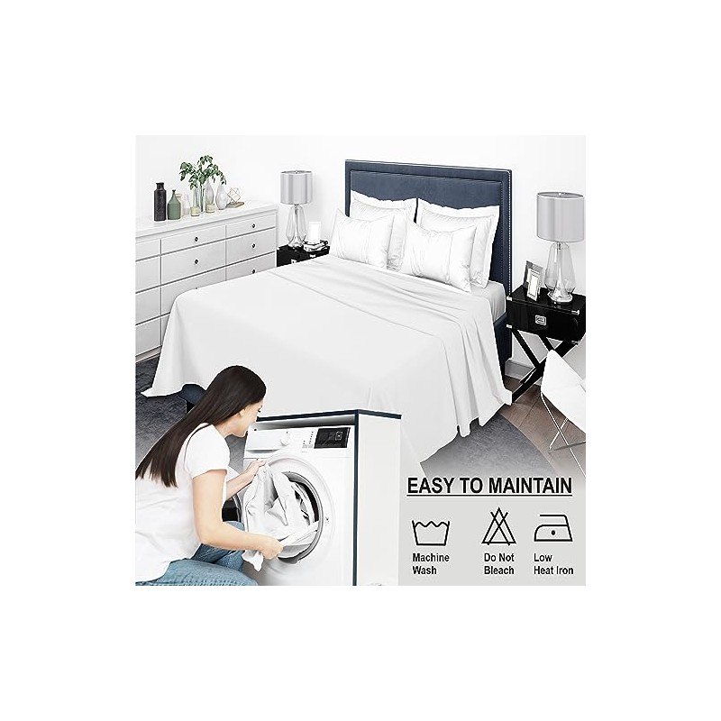 100% Egyption Cotton 200 Thread Count Flat Sheets (White, Double)