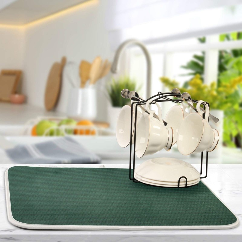 Qilmy Hunter Green Dish Drying Mats Tableware Absorption Water Mat