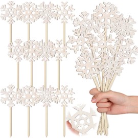 Vicenpal 24 Pcs Glitter Snowflakes Decorations Christmas Snowflake Picks Wooden Winter Picks for Floral Arrangements Table Centerpiece for Winter Decorations Xmas Home Vase Crafts DIY