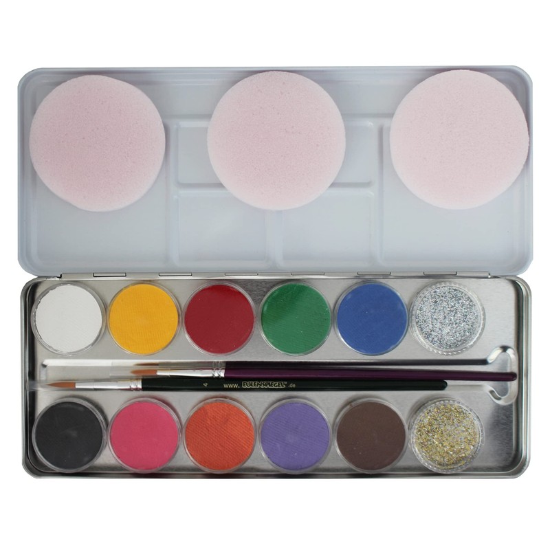 Eulenspiegel Makeup Palette Metal 2 Glitter 2 Brushes 10 Colours