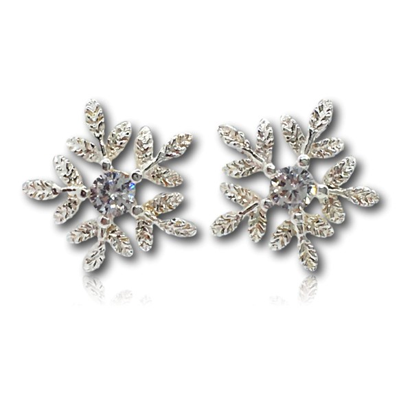 Sparkling 925 Sterling Silver & Cubic Zirconia Snowflake Earrings -