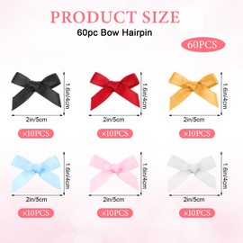KFHENSOMR 60 Pcs Mini Bow Hair Clips, Cute Bowknots Hairclips for Women Girls Satin Solid Color Hair Ribbon Non-Slip Hair Clips Y2kHair Accessories