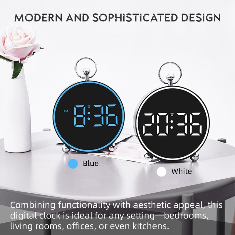 Bay Breeze Vintage Round Digital Clock for Bedroom, Home Alarm