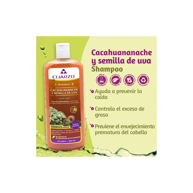 Shampoo Cacahuananche Y Semilla De Uva Cuarzo 550 ml