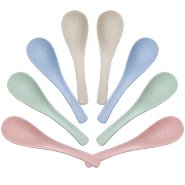 CUNYA 8 Pcs Wheat Straw Spoon Dinner Spoons, Portable Cereal Soup Spoon Reusable Multicolor Lightweight Durable Spoon Dishwasher & Microwave Safe for Kid's Gift Set