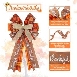 Montekin Large Fall Wreath Bows 20x11 Inch, 2 Pack Maple Burlap Wired Thanksgiving Bows for Wreath, Decorative Harvest Ornaments for Front Door Autumn Indoor Outdoor Party Decorations (Buffalo Plaid)