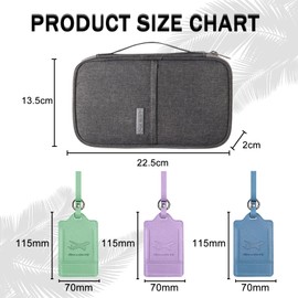 DKDDSSS Passport Holder Travel Wallet, Family Passport Holder, Family Travel Document Holder, Passport Wallet, Travel Document Organiser, Waterproof Holiday Passport Case (Gray), 3 Pcs Luggage Tags