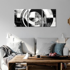 Black and White Abstract Canvas Wall Art for Living Room Bedroom Bathroom Home office Modern Framed Canvas Prints Abstract Circle Picture Artwork Size 12x16x3p