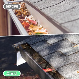 Windyun Gutter Guards Roll Black Plastic Guards Mesh Downspout Pipe Gutter Cover Filter Gutter Protection Netting with Clip Fixed Hooks Preventing from Twigs Debris Leaves Clogged (10 Set,6'' x 20')