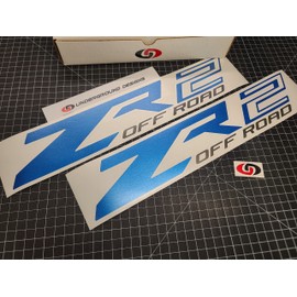 ZR2 Off Road Racing Decals Bedside Hash Stripe Fender Stickers (2) 17" Colorado Silverado 2015-2022 Select Colors: (Bright Blue Metallic & Charcoal)
