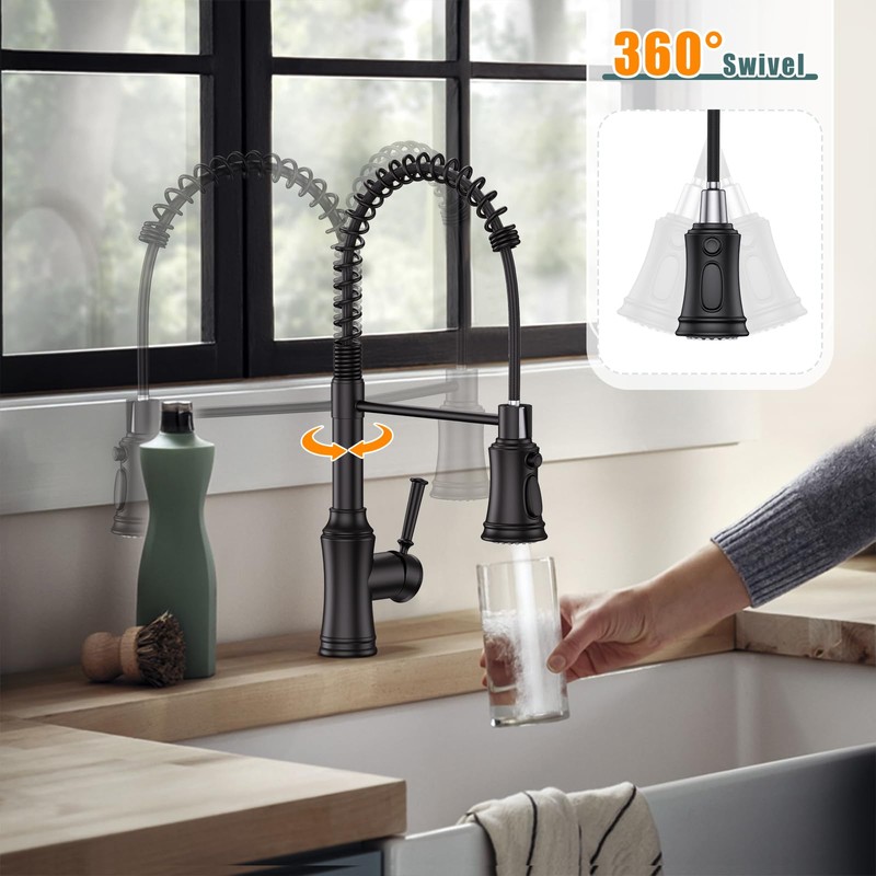 Kitchen Faucet with Pull Down Sprayer, Hurran Commercial Stainless Steel