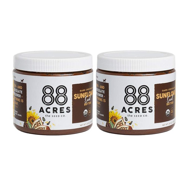 88 Acres, Organic Dark Chocolate Sunflower Seed Butter, Nut-Free, Non-GMO, Dairy-Free, 14 Ounce, 2 Pack
