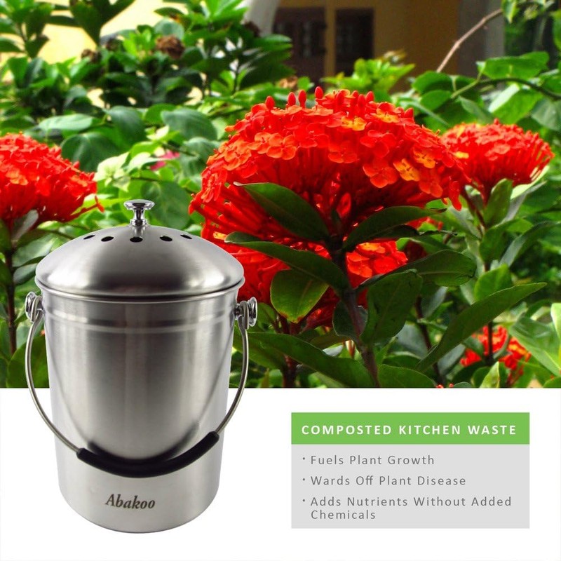 Abakoo Compost Bin 304 Stainless Steel Kitchen Composter Waste Pail