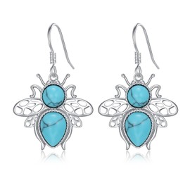 OHAYOO Bee Turquoise Earrings S925 Sterling Silver Bee Drop Dangle Earrings Turquoise Bee Animal Jewelry Gifts for Women Bee Lovers
