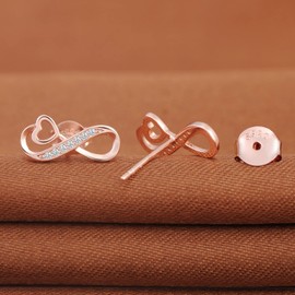 MicLee Earrings studs for women, 925 sterling silver earrings, Infinity symbol and cute heart stud earrings, Inlaid zircon, girl's earrings, rose gold