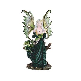 ICE ARMOR 17.5" H Reading Fairy and Green Baby Dragon Statue Fantasy Decoration Figurine