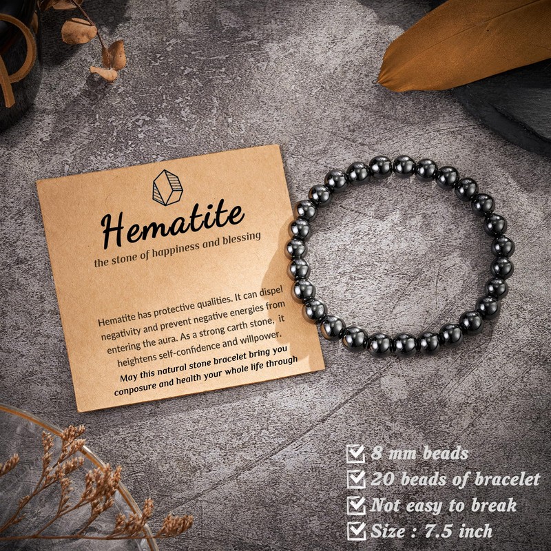 Seyaa Hematite Bracelet Natural Stone Beaded Stretch Bracelets Gifts for