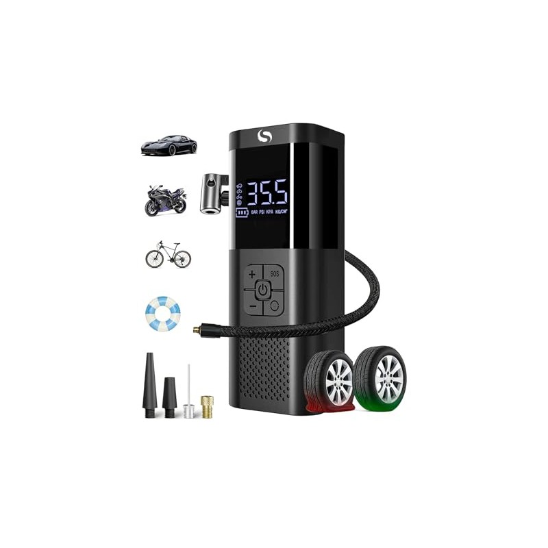 Portable Cordless Tire Inflator with LED Light and Gauge
